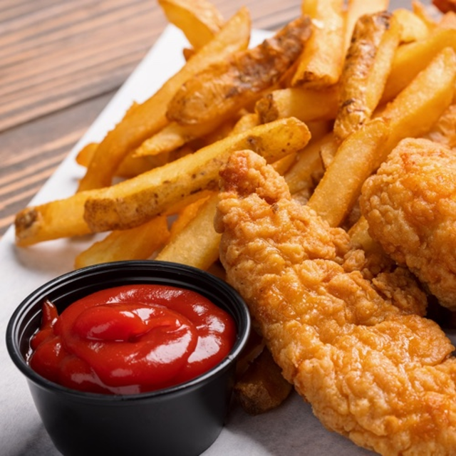 Chicken tenders and fries.